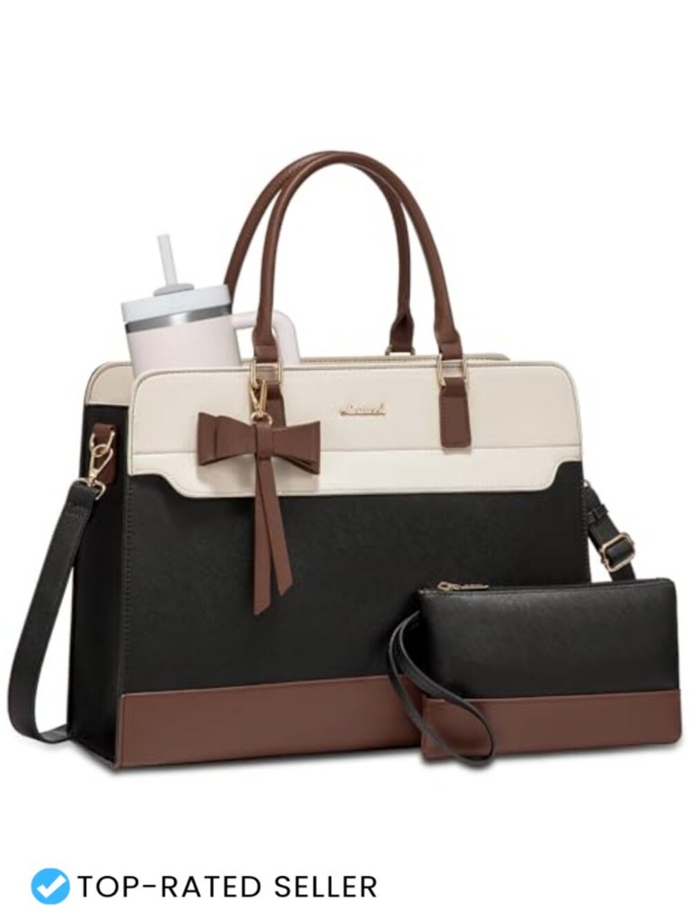 LOVEVOOK Faux Leather Laptop Tote Bag 15.6 inch Work Briefcase with Strap